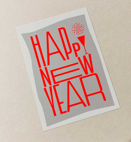 Happy New Year - Postkarte mit Neondruck