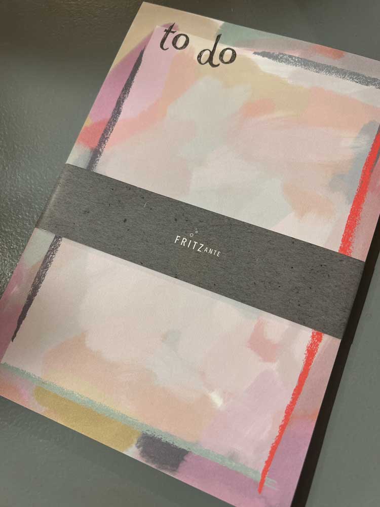 A5 Notizblock im Aquarell-Look und rosa-orange. Text: To Do