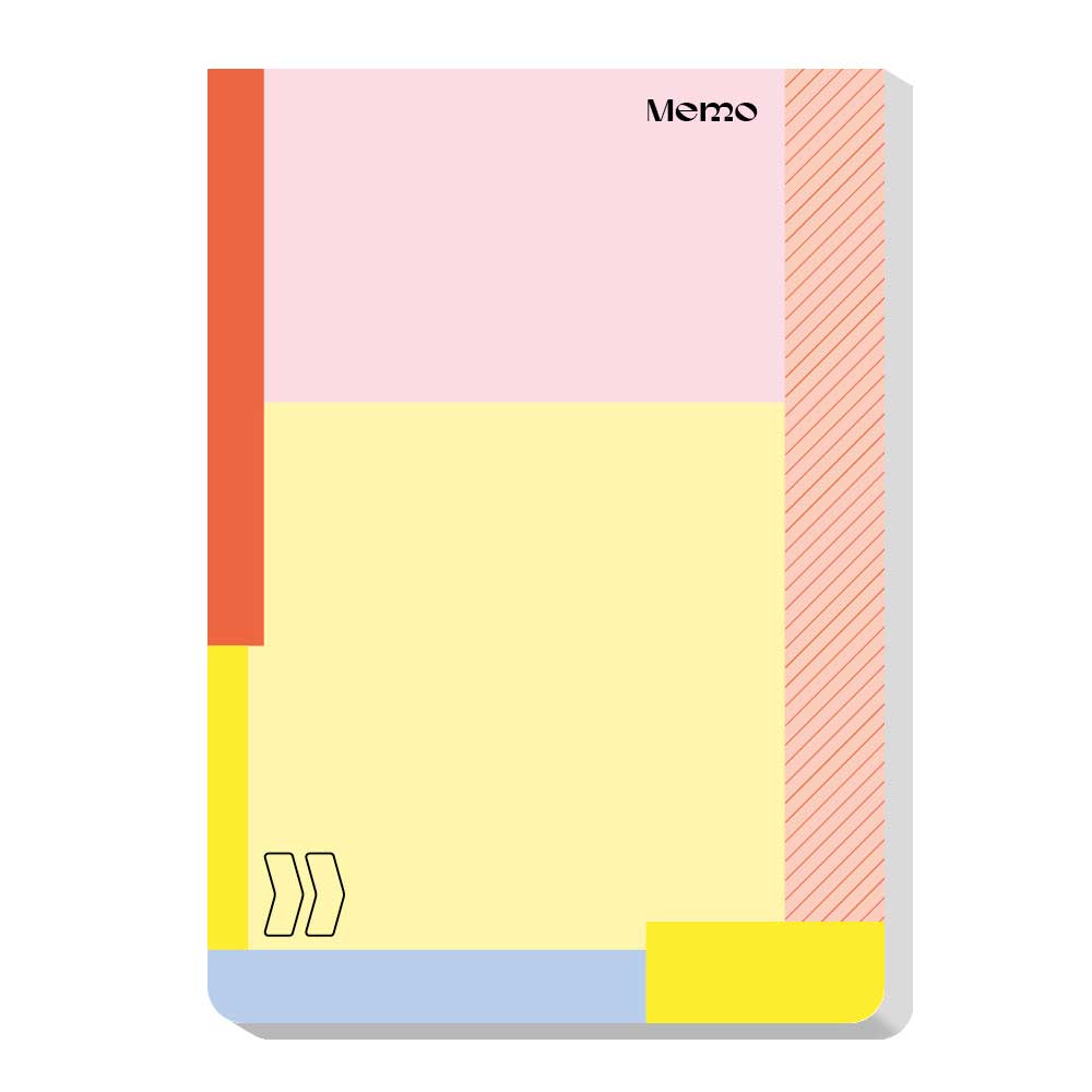 Memo Block im Blockstreifen Design, pastellige Farben: ros , hellgelb, orange