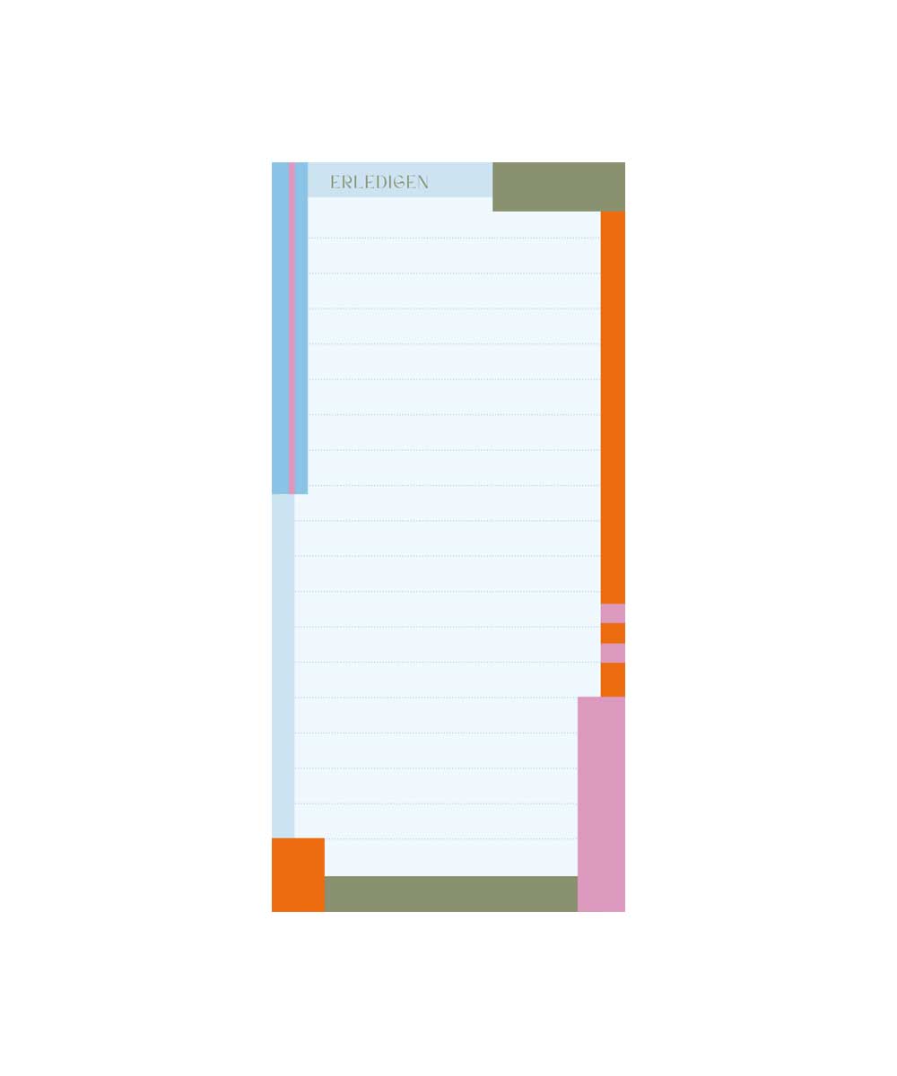 DIN lang Block im blockstreifen Design. Text oben: Erledigen