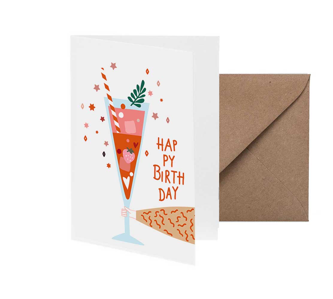 Happy Birthday, Sektglas - Mit Neondruck