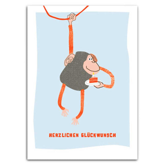 Postkarte "Herzlichen Glückwunsch, Äffchen" mit Neondruck
