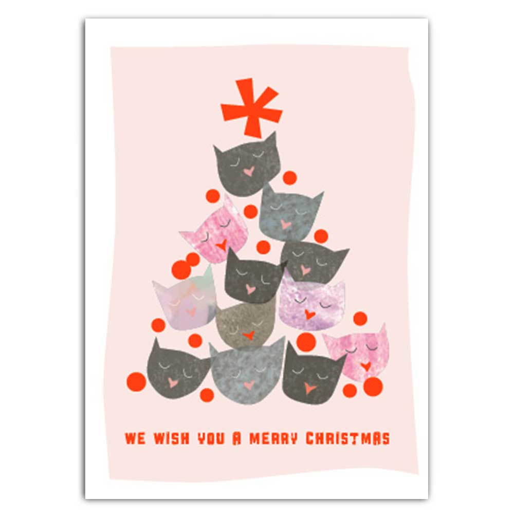 Postkarte "we wish you a merry christmas" mit Neondruck