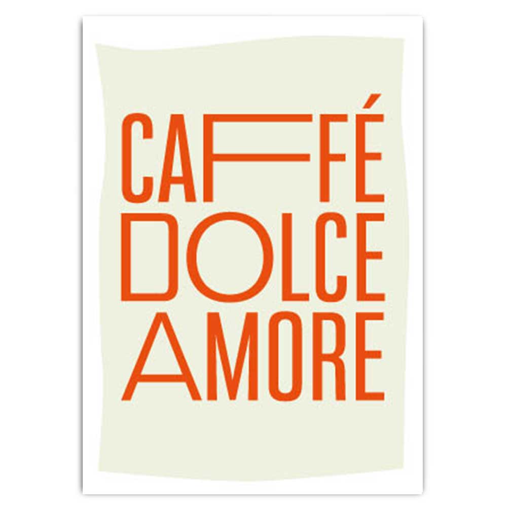 Postkarte mit typografischem Design. Caffe, Dolce, Amore