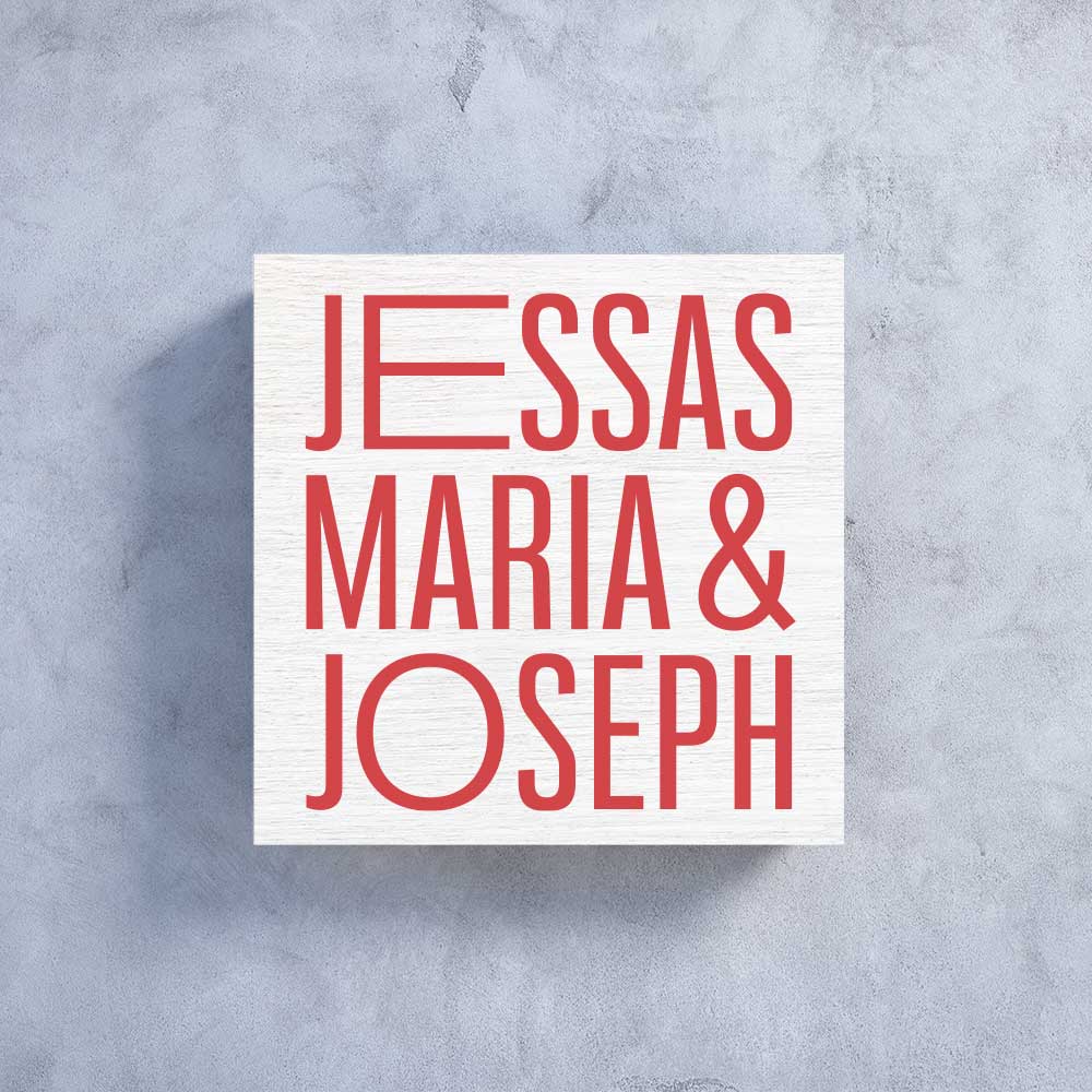 Holzbildchen 11 x 11 cm mit Text "Jessas Maria und Joseph"