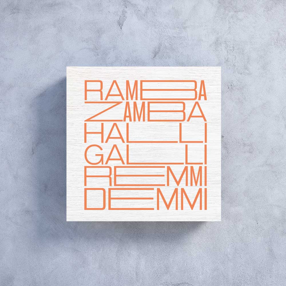 Holzbildchen 11 x 11 cm mit Text "Ramba Zamba Halli Galli Remmi Demmi"