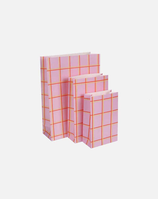 Blockbodenbeutel gestreift 6 Stück kariert rosa gelb orange