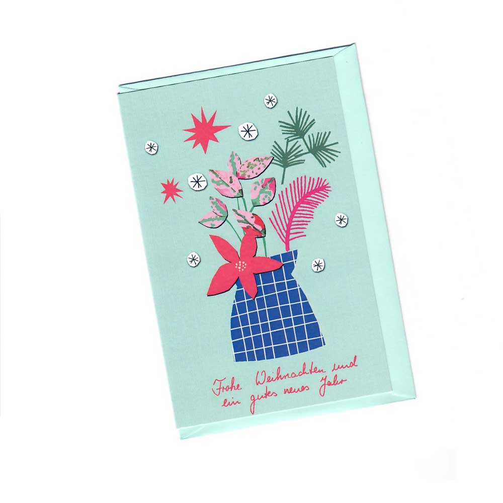 Klappkarte mit Kuvert Vase blau