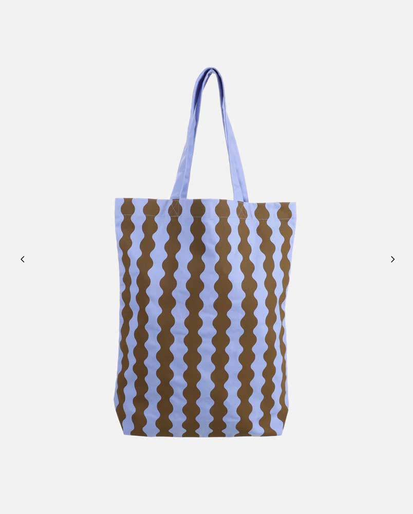 Baumwolltasche senkrechte Wellen in den Farben eisblau und oliv