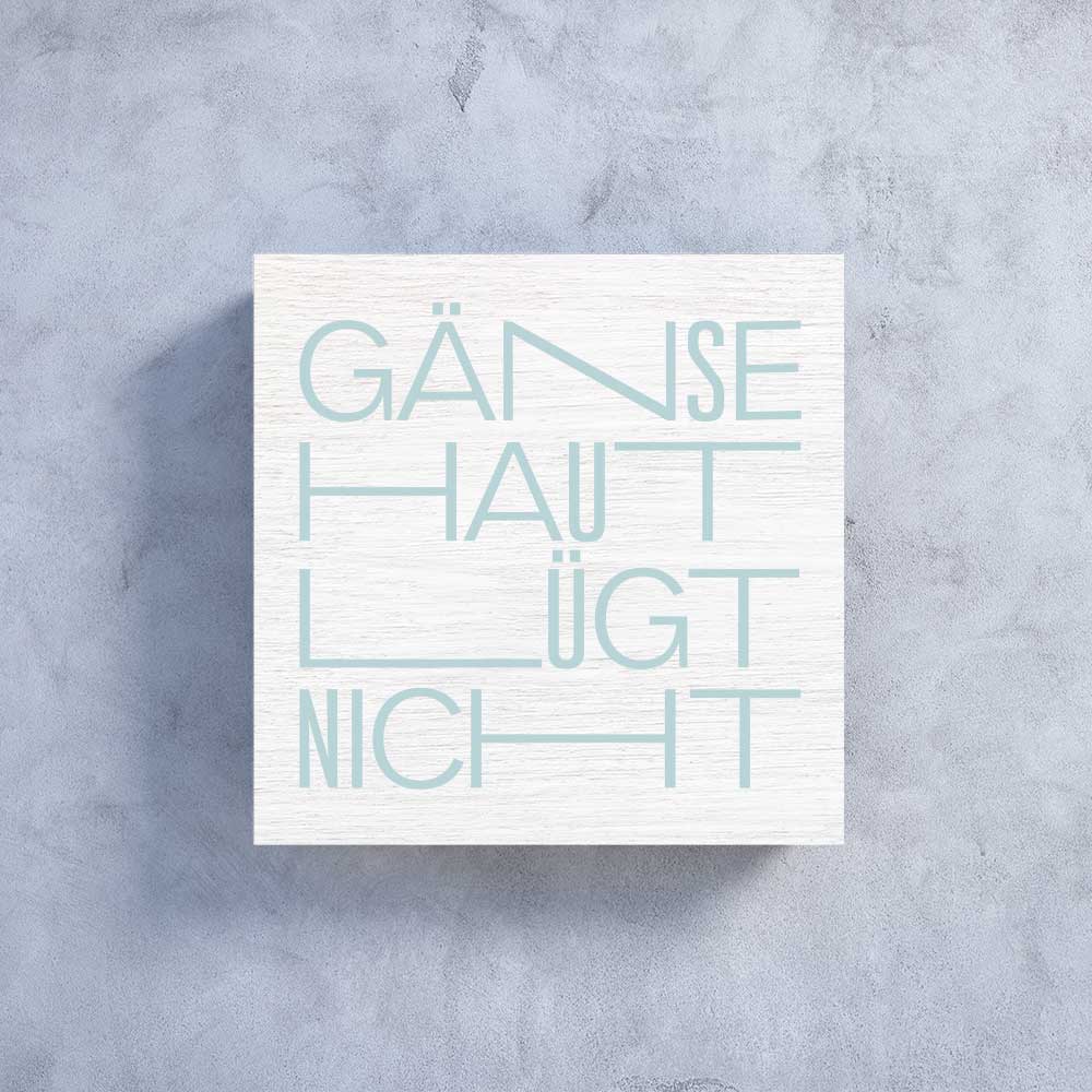 Holzbildchen 11 x 11 cm mit Text "Gänsehaut lügt nicht"