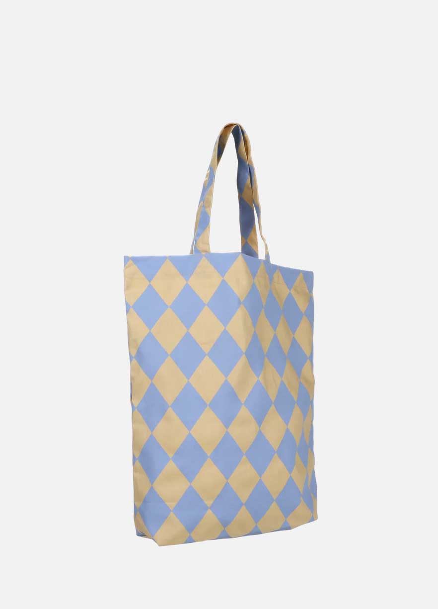 Baumwolltasche Raute eisblau ecru