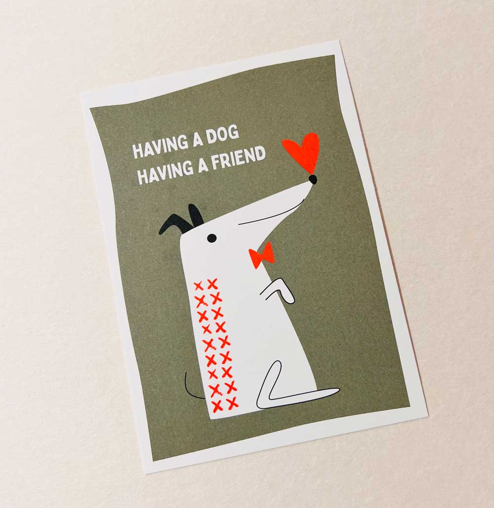 Dog Friend - Postkarte mit Neondruck
