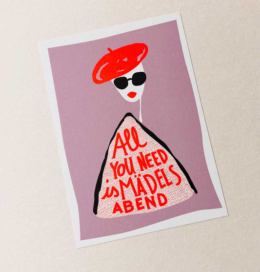 All you need is Mädelsabend - Postkarte mit Neondruck