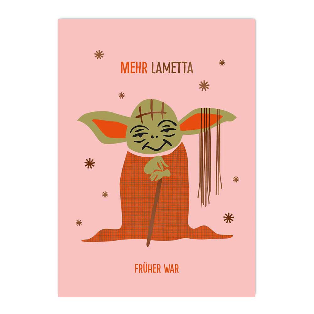 Postkarte Baby-Yoda: Mehr Lametta früher war