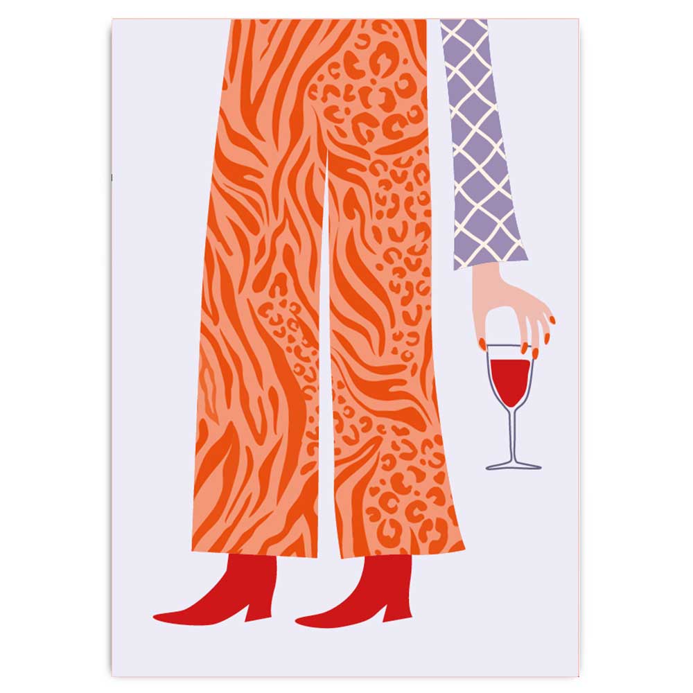 Postkarte mit Neondruck Ragazza con vino