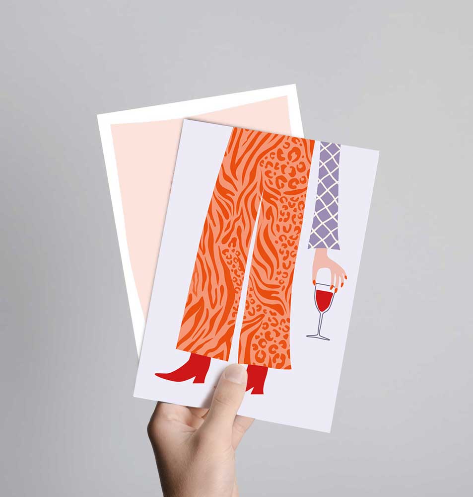 Postkarte mit Neondruck Ragazza con vino