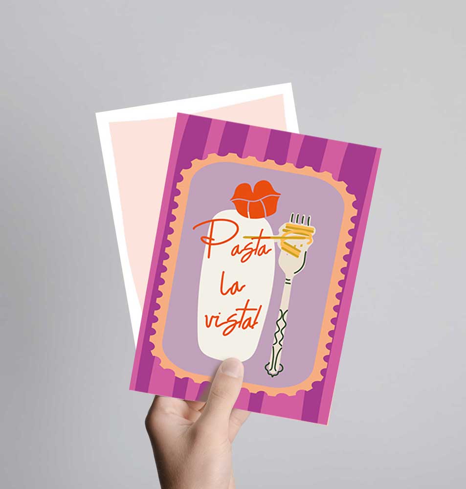 Postkarte mit Neondruck Pasta la vista
