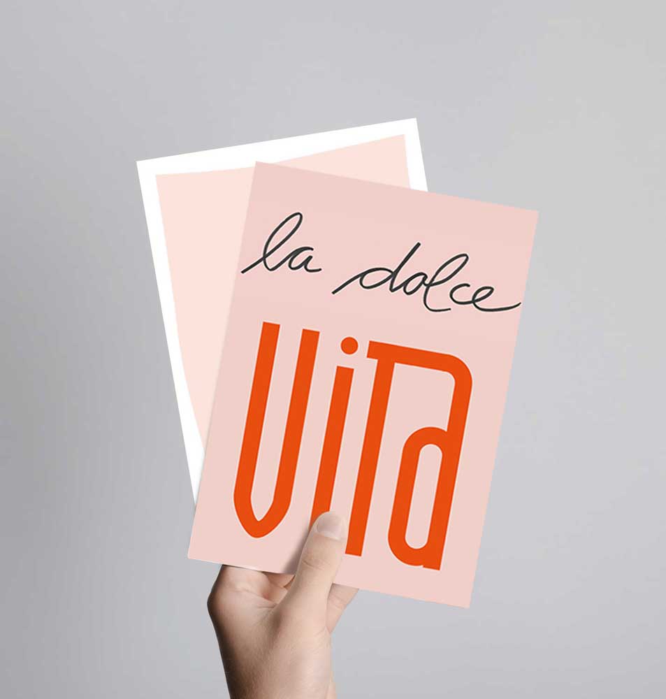 Postkarte mit Neondruck Pasta La dolce Vita