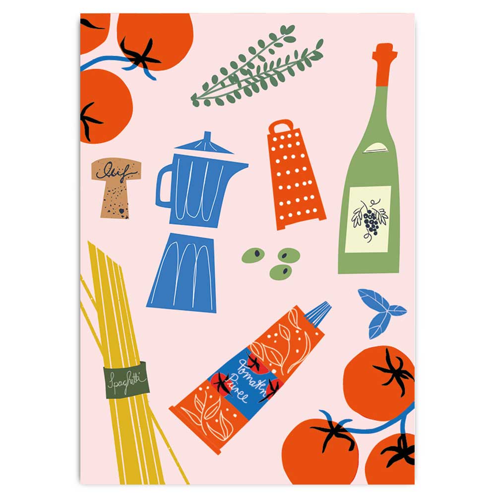 Postkarte mit Neondruck Italian stuff