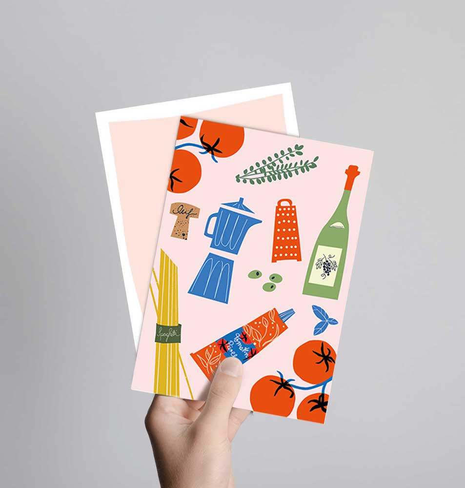 Postkarte mit Neondruck Italian stuff