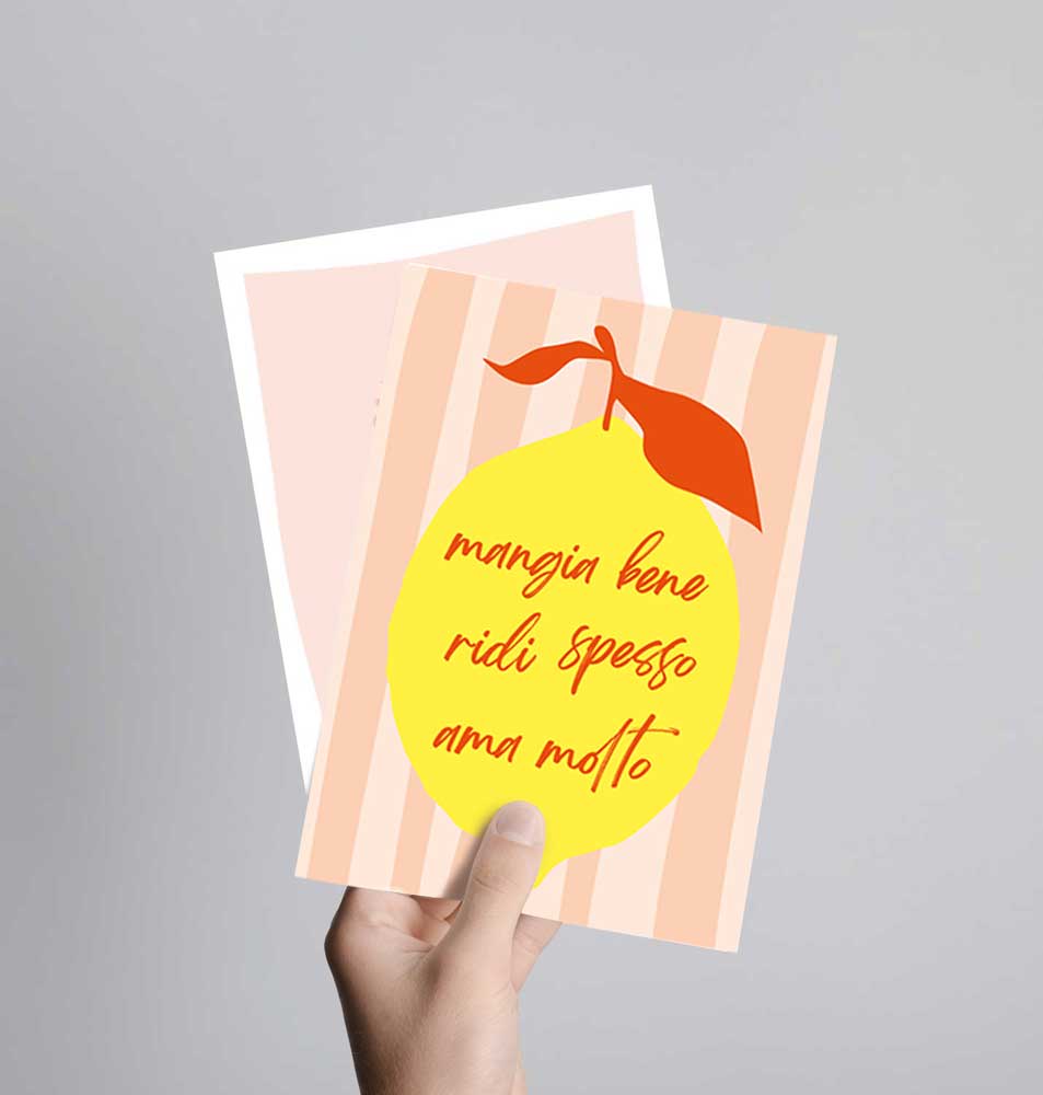 Postkarte mit Neondruck Mangia bene