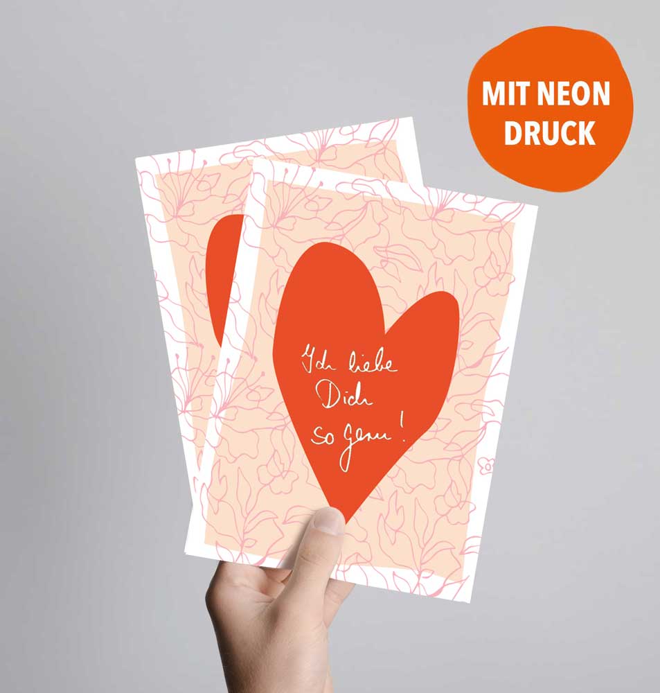 Ich liebe dich so gern, Postkarte mit Neondruck