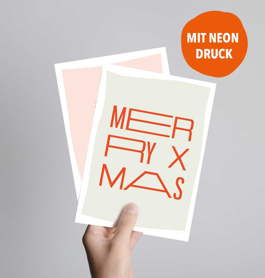 Postkarte mit Neondruck Merry Xmas