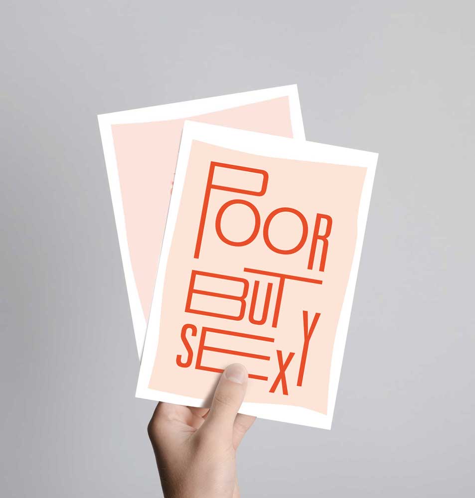 Postkarte mit Neondruck Poor but sexy