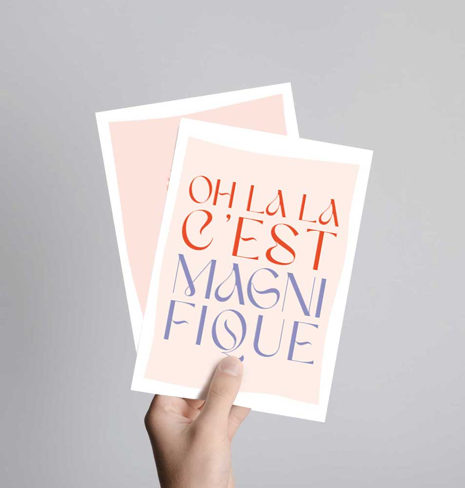 Postkarte mit Neondruck Oh lala, c'est magnifique