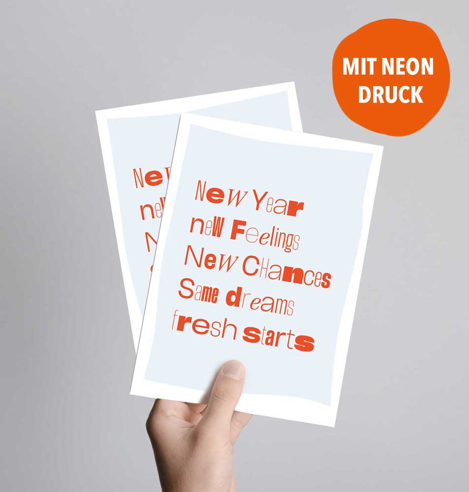 New Year, New Feelings, Postkarte mit Neondruck