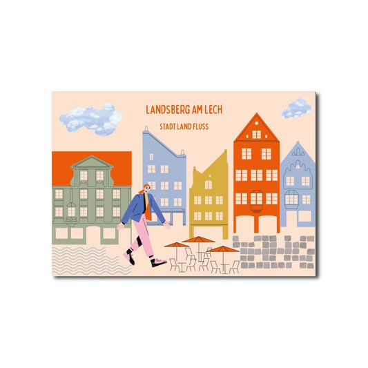 Landsberg Postkarte mit Neondruck Hubert-von-Herkomer-Straße