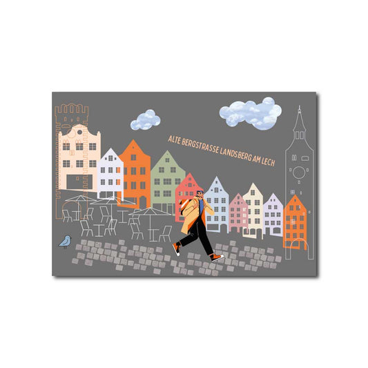 Landsberg Postkarte mit Neondruck // Alte Bergstraße