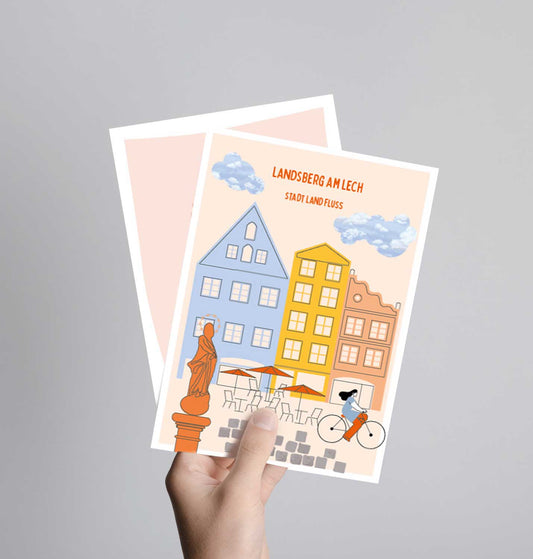 Landsberg Postkarte mit Neondruck Hauptplatz
