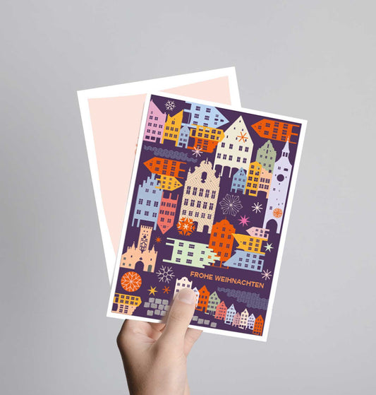 Landsberg Postkarte mit Neondruck // Frohe Weihnachten