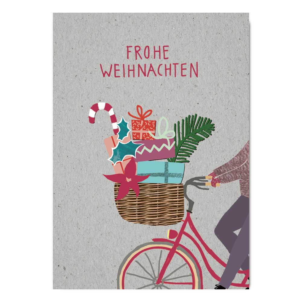 Postkarte Frohe Weihnachten Fahrrad