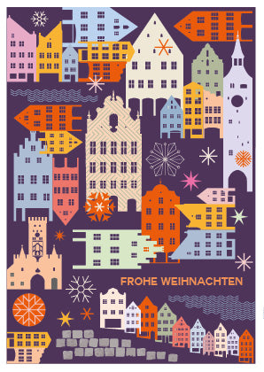 Landsberg Postkarte mit Neondruck // Frohe Weihnachten