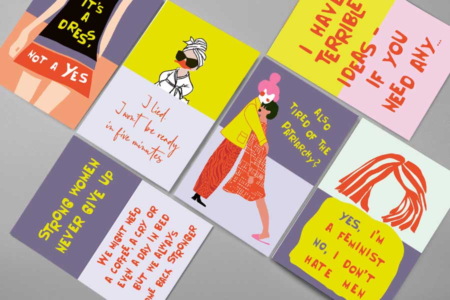 Strong Woman...; Postkarte A6 mit Neondruck