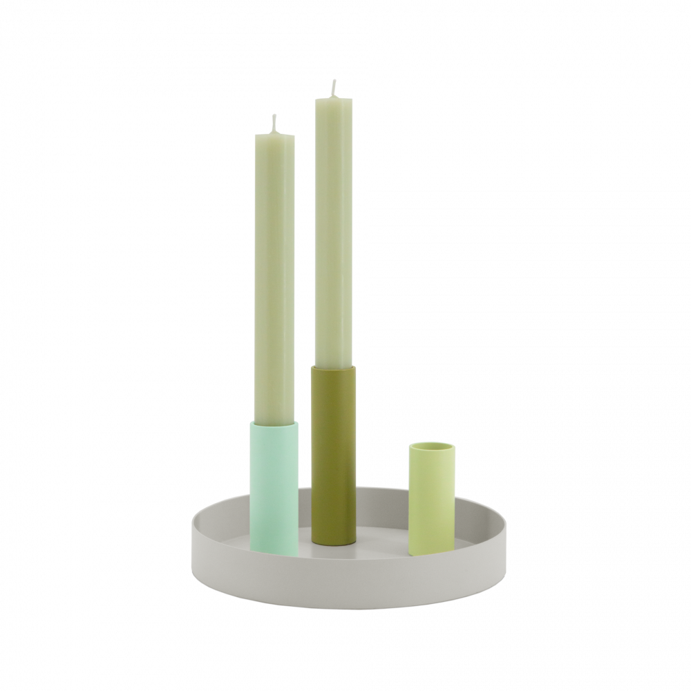 Kerzenhalter magnetisch für 3 Kerzen mit Tablettuntersetzer. Farben: mint, lindgrün, oliv