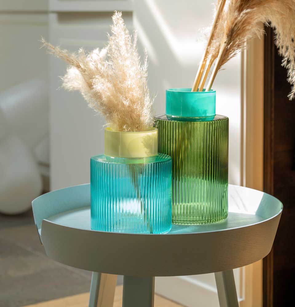 Glasvase Groove lime, türkis