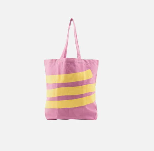 Baumwolltasche Rosa mit schrägen Streifen in hellgelb
