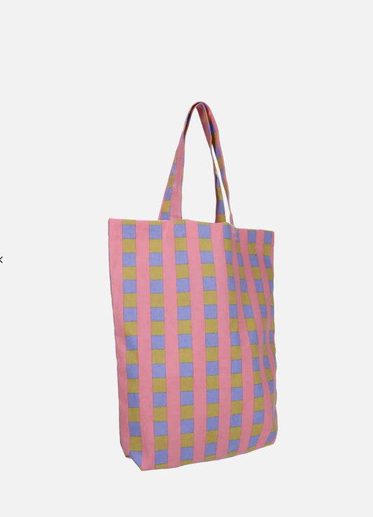 Baumwolltasche kariert rosa blaugrün