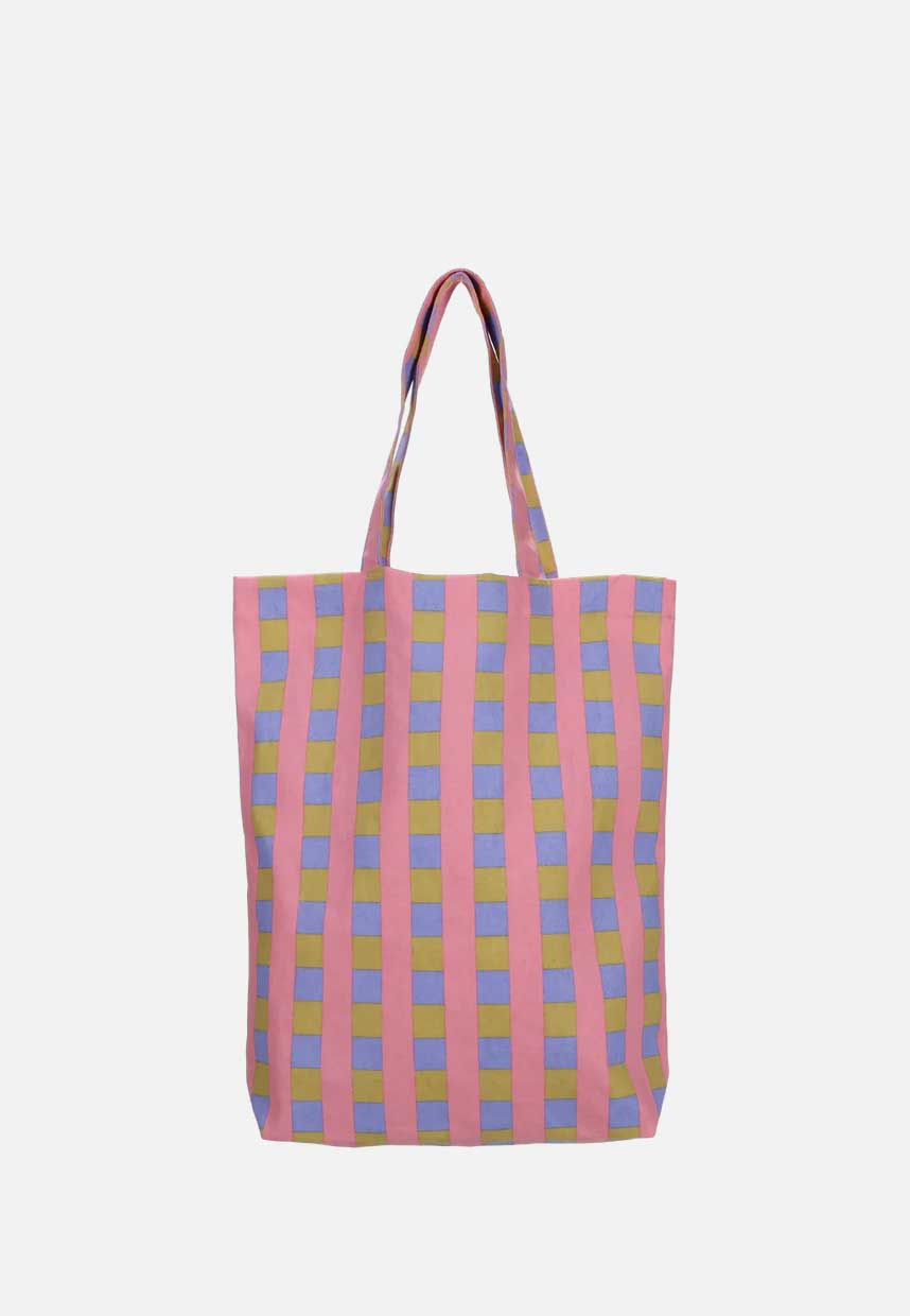 Baumwolltasche kariert rosa blaugrün